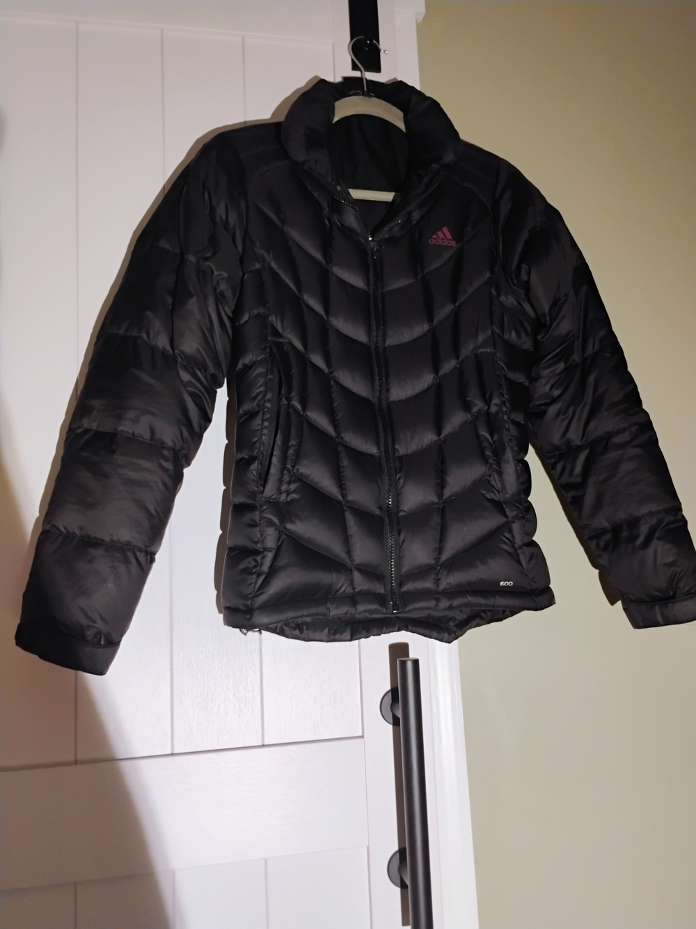 adidas Black Quilted Puffer Jacket with Purpke Logo Accent